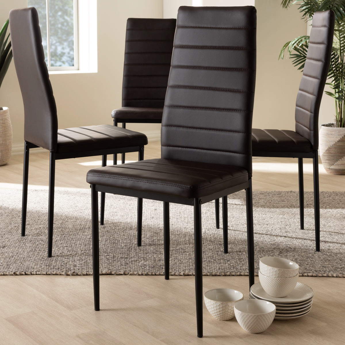 Baxton Studio Armand Modern and Contemporary Brown Faux Leather Upholstered Dining Chair (Set of 4) Baxton Studio-dining chair-Minimal And Modern - 3