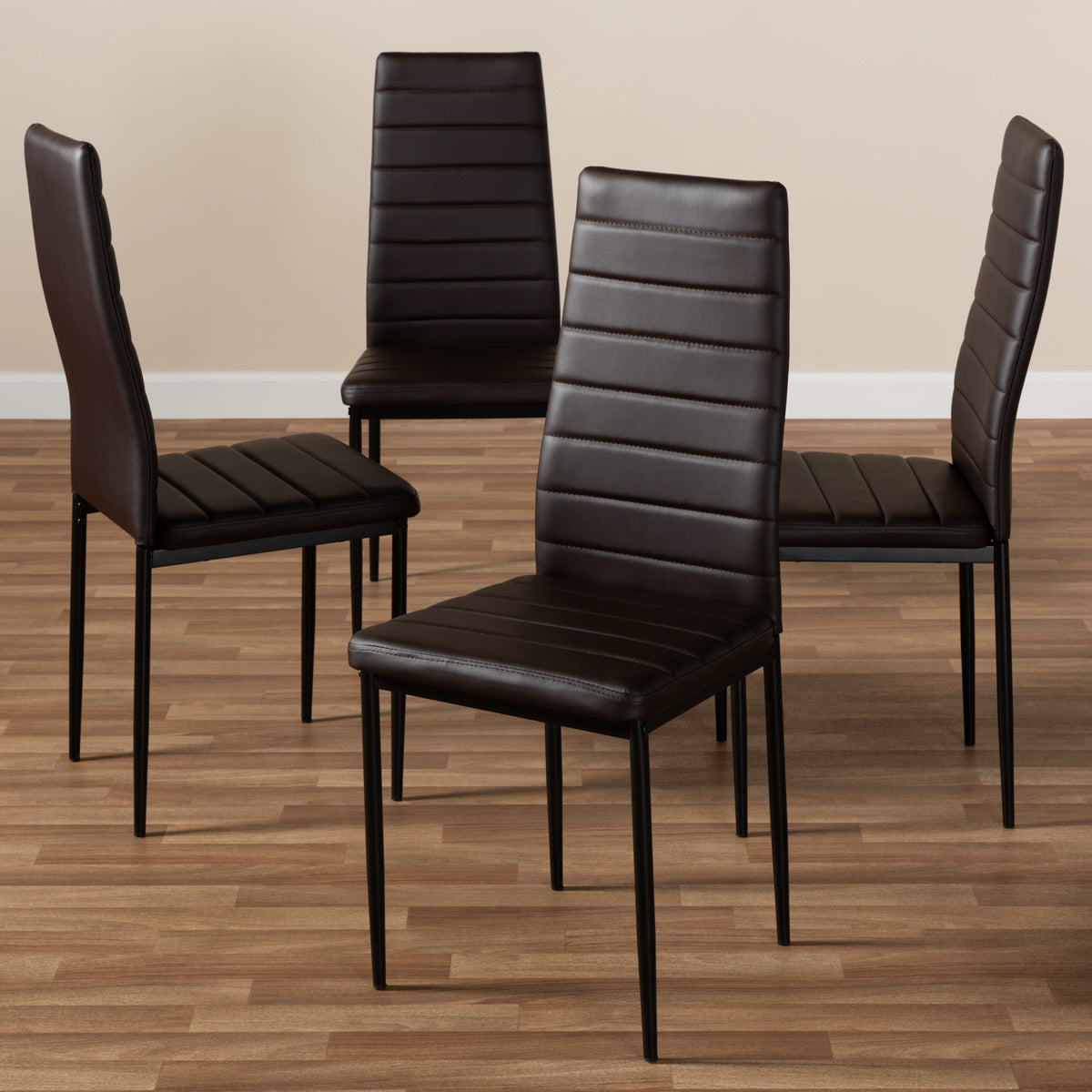 Baxton Studio Armand Modern and Contemporary Brown Faux Leather Upholstered Dining Chair (Set of 4) Baxton Studio-dining chair-Minimal And Modern - 4