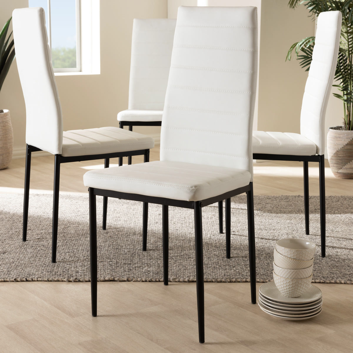 Baxton Studio Armand Modern and Contemporary White Faux Leather Upholstered Dining Chair (Set of 4) Baxton Studio-dining chair-Minimal And Modern - 3