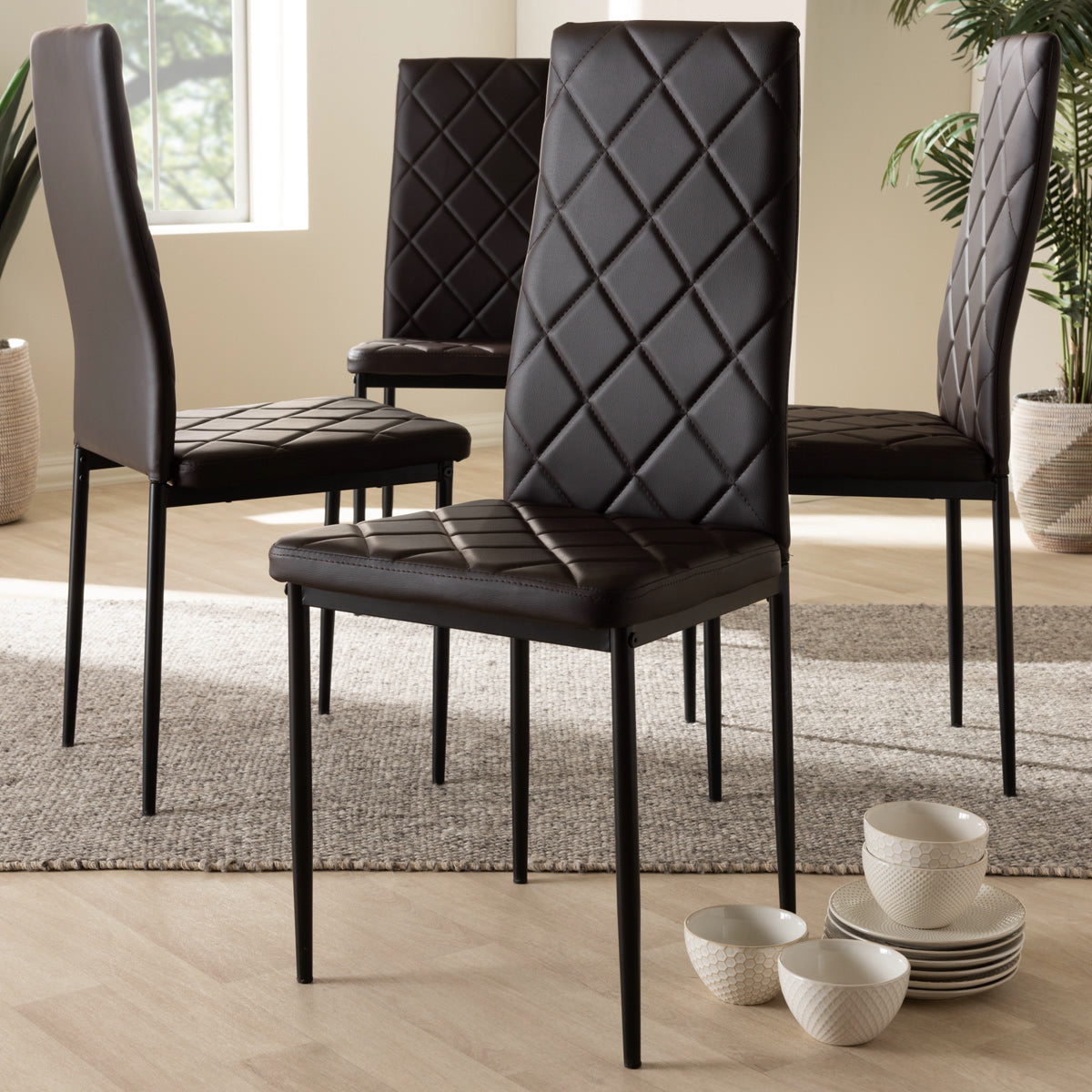 Baxton Studio Blaise Modern and Contemporary Brown Faux Leather Upholstered Dining Chair (Set of 4) Baxton Studio-dining chair-Minimal And Modern - 3