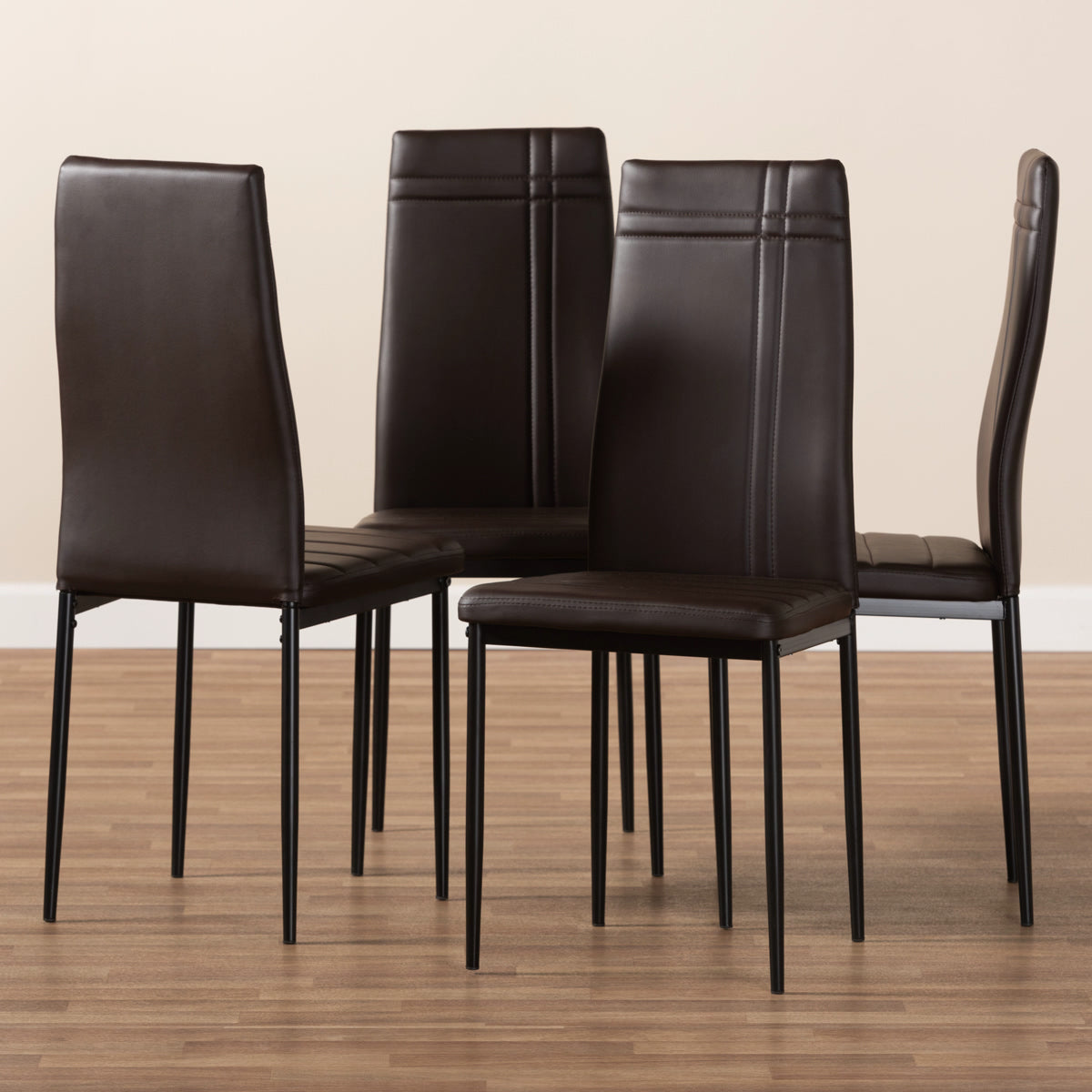 Baxton Studio Matiese Modern and Contemporary Brown Faux Leather Upholstered Dining Chair (Set of 4) Baxton Studio-dining chair-Minimal And Modern - 5