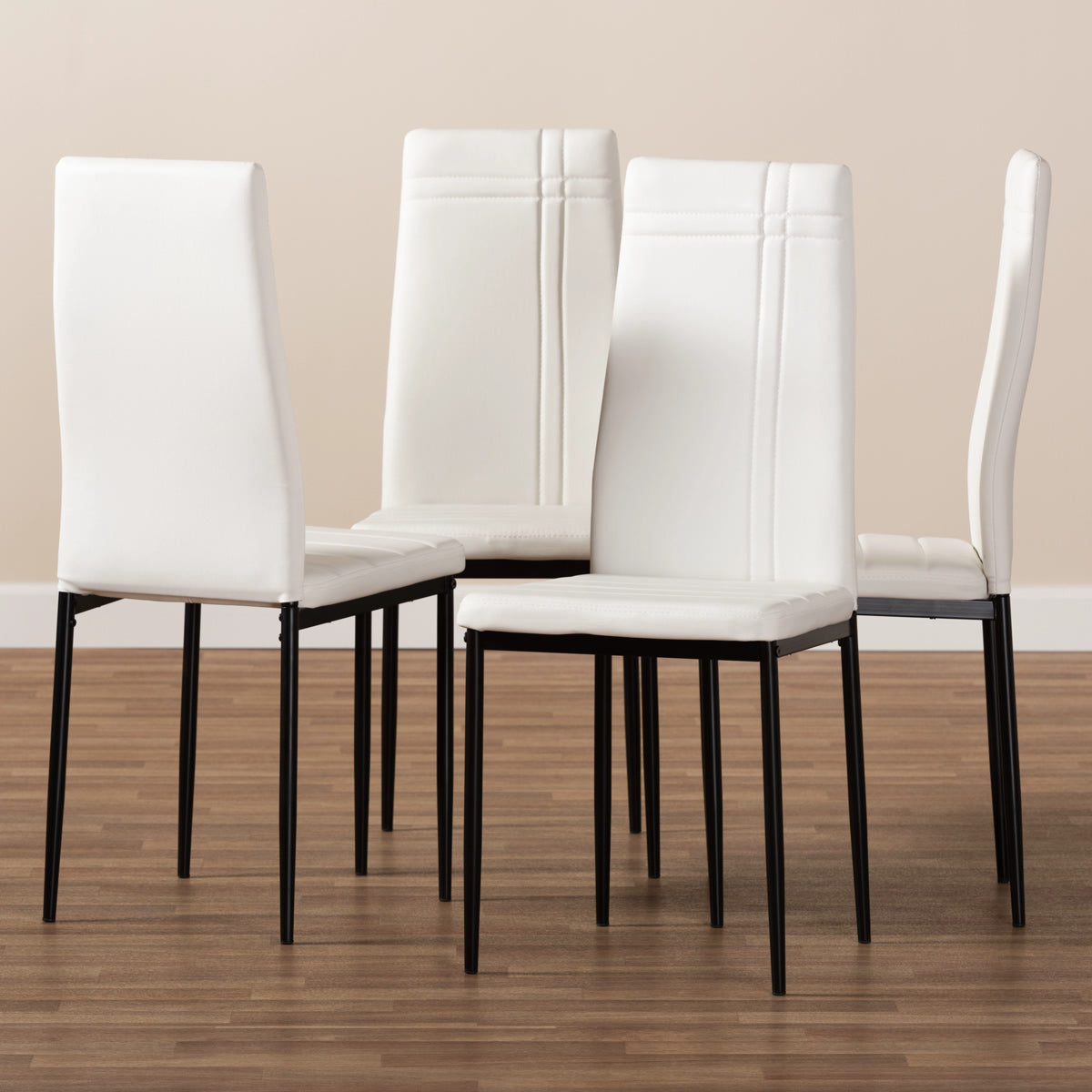 Baxton Studio Matiese Modern and Contemporary White Faux Leather Upholstered Dining Chair (Set of 4) Baxton Studio-dining chair-Minimal And Modern - 5