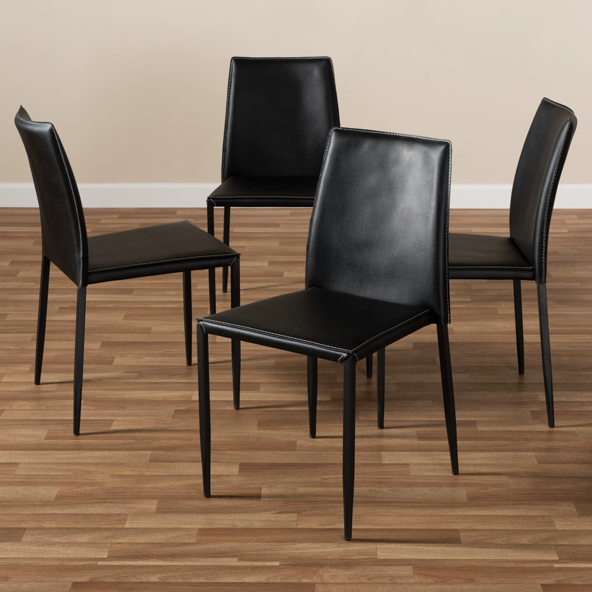 Baxton Studio Pascha Modern and Contemporary Black Faux Leather Upholstered Dining Chair (Set of 4) Baxton Studio-dining chair-Minimal And Modern - 4