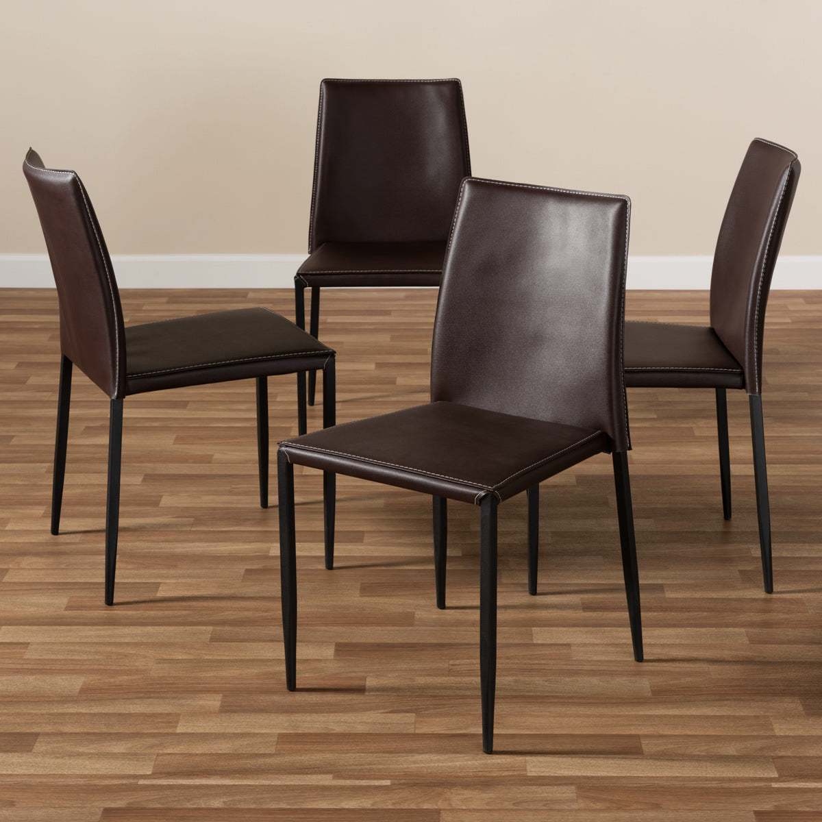 Baxton Studio Pascha Modern and Contemporary Brown Faux Leather Upholstered Dining Chair (Set of 4) Baxton Studio-dining chair-Minimal And Modern - 4