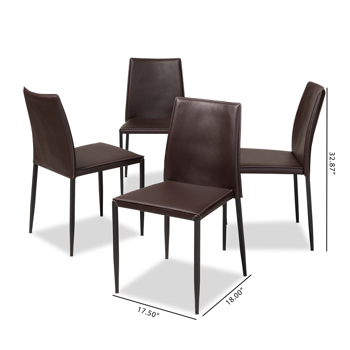 Baxton Studio Pascha Modern and Contemporary Brown Faux Leather Upholstered Dining Chair (Set of 4) Baxton Studio-dining chair-Minimal And Modern - 5
