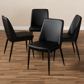 Baxton Studio Darcell Modern and Contemporary Black Faux Leather Upholstered Dining Chair (Set of 4) Baxton Studio-dining chair-Minimal And Modern - 4