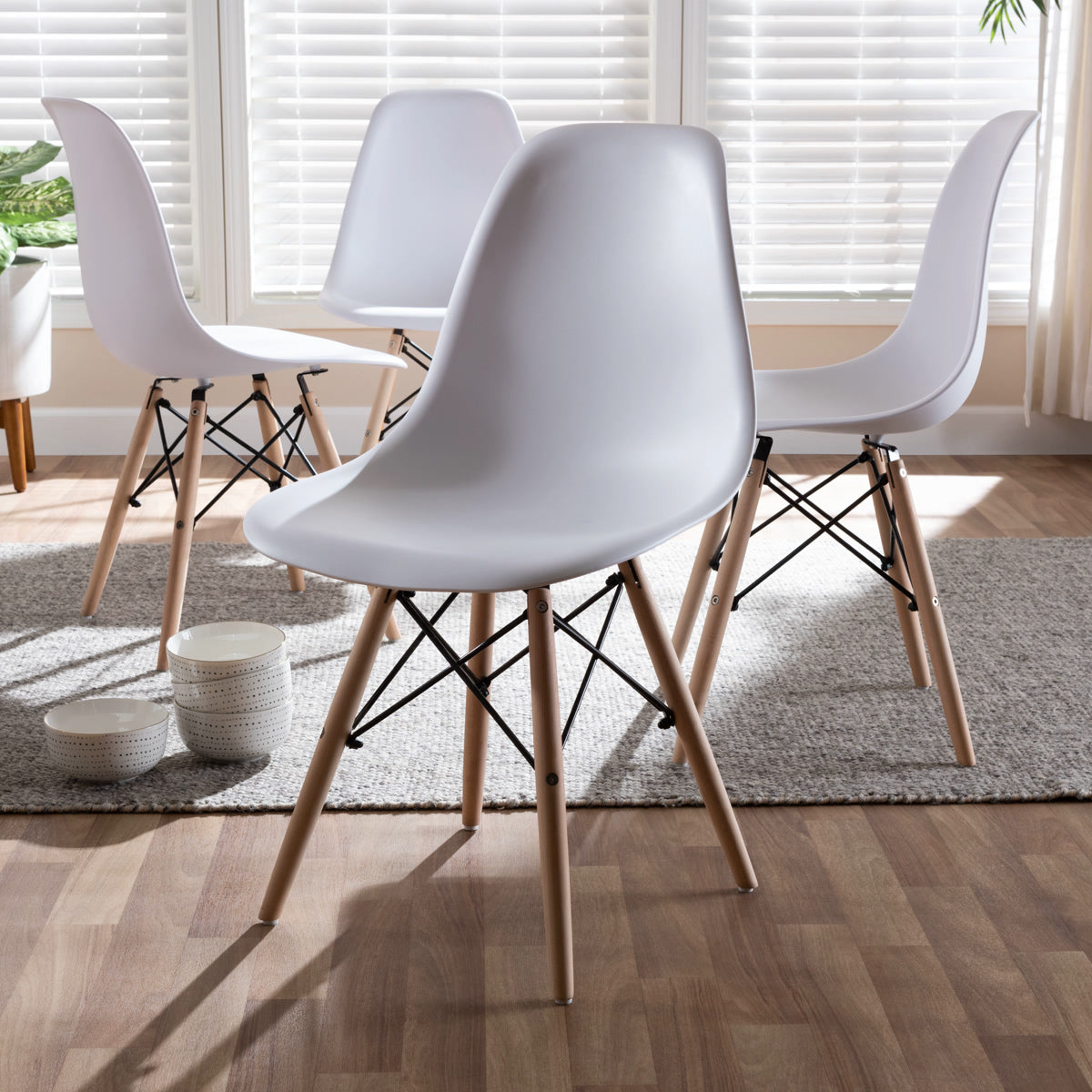 Baxton Studio Sydnea Mid-Century Modern White Acrylic Brown Wood Finished Dining Chair (Set of 4) Baxton Studio-dining chair-Minimal And Modern - 3