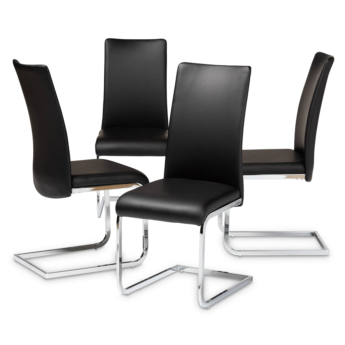 Baxton Studio Cyprien Modern and Contemporary Black Faux Leather Upholstered Dining Chair (Set of 4) Baxton Studio-dining chair-Minimal And Modern - 1