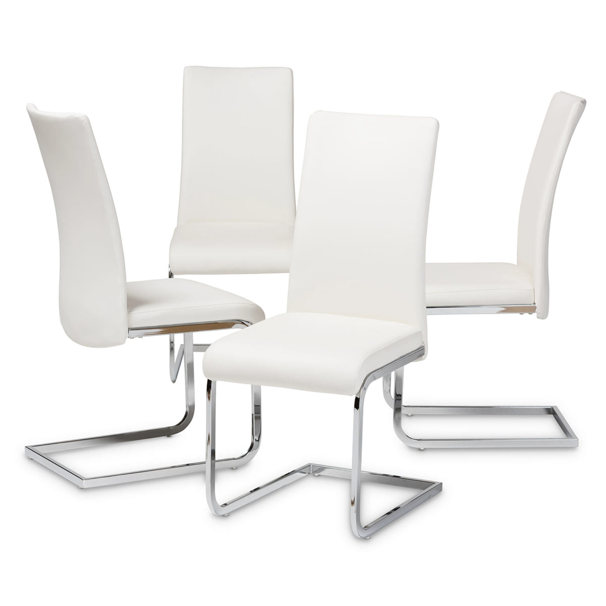 Baxton Studio Cyprien Modern and Contemporary White Faux Leather Upholstered Dining Chair (Set of 4) Baxton Studio-dining chair-Minimal And Modern - 1