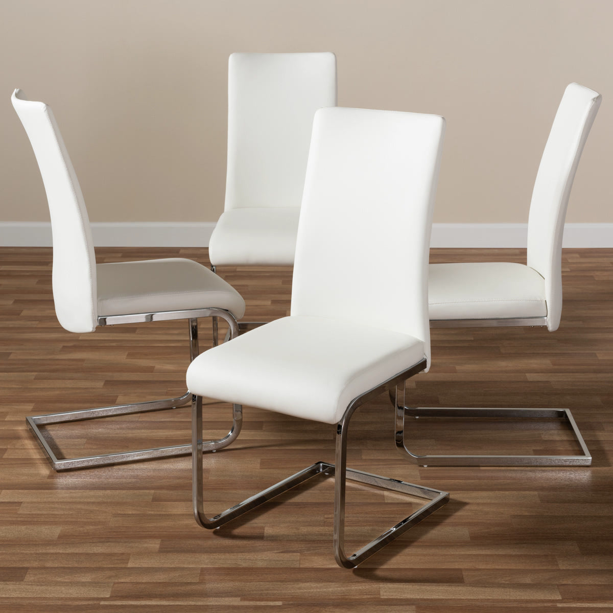 Baxton Studio Cyprien Modern and Contemporary White Faux Leather Upholstered Dining Chair (Set of 4) Baxton Studio-dining chair-Minimal And Modern - 4