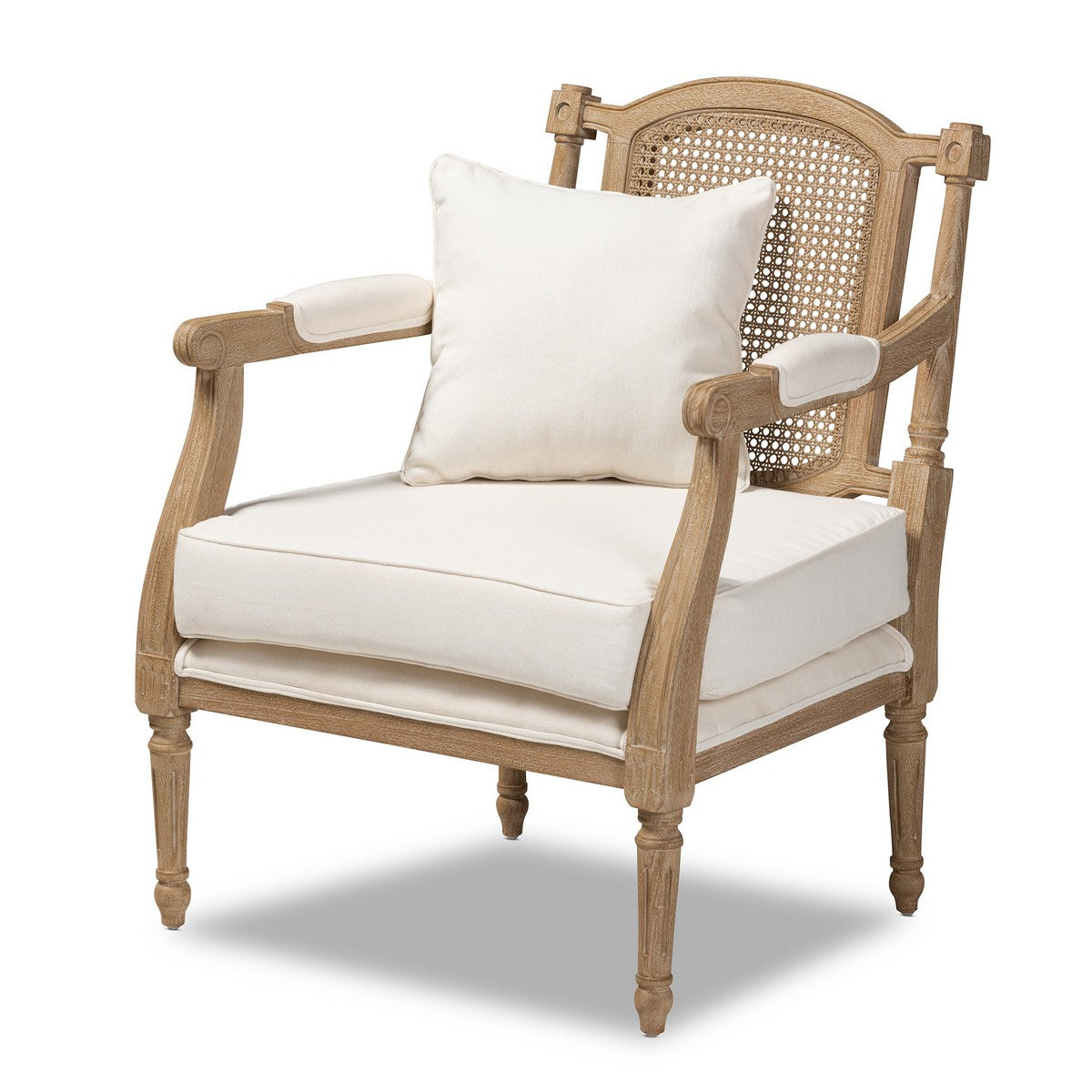 Baxton Studio Clemence French Provincial Ivory Fabric Upholstered Whitewashed Wood Armchair Baxton Studio-chairs-Minimal And Modern - 1