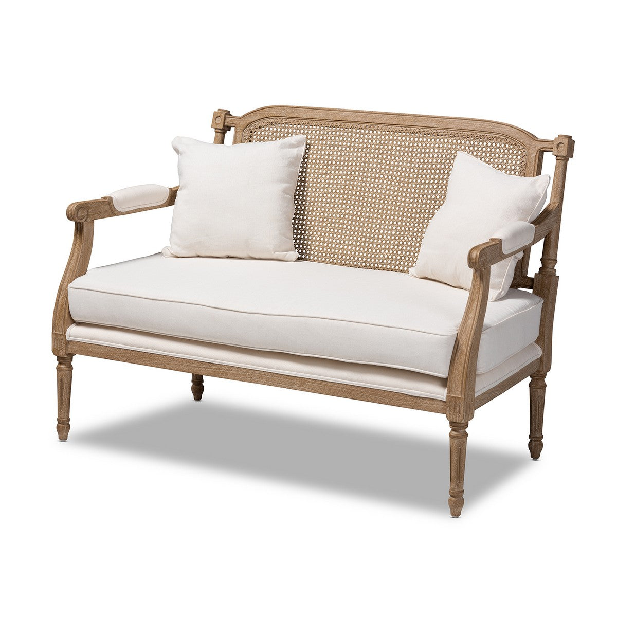 Baxton Studio Clemence French Provincial Ivory Fabric Upholstered Whitewashed Wood Armchair Baxton Studio-loveseat-Minimal And Modern - 1