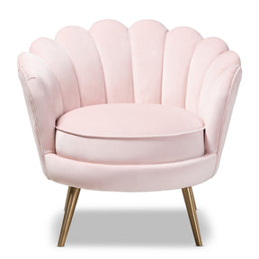 Baxton Studio Cosette Glam and Luxe Light Pink Velvet Fabric Upholstered Brushed Gold Finished Seashell Shaped Accent Chair Baxton Studio-chairs-Minimal And Modern - 1