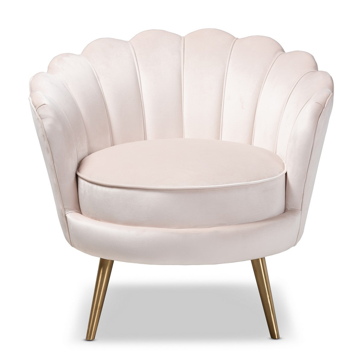 Baxton Studio Cosette Glam and Luxe Light Beige Velvet Fabric Upholstered Brushed Gold Finished Seashell Shaped Accent Chair Baxton Studio-chairs-Minimal And Modern - 1