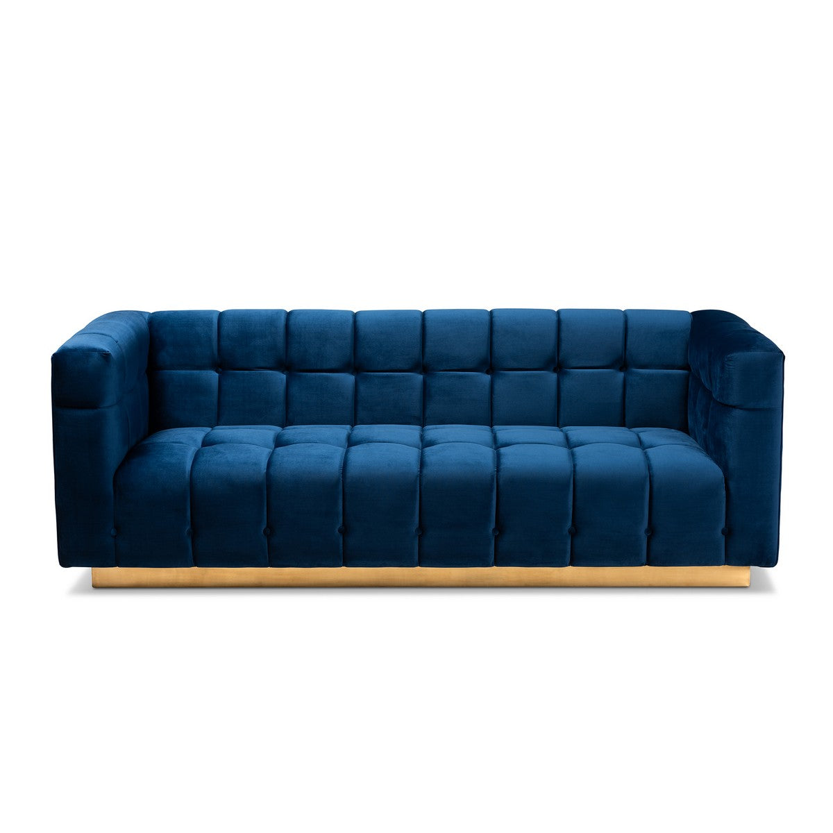 Baxton Studio Loreto Glam and Luxe Navy Blue Velvet Fabric Upholstered Brushed Gold Finished Sofa Baxton Studio-sofas-Minimal And Modern - 1
