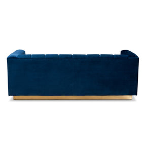 Baxton Studio Loreto Glam and Luxe Navy Blue Velvet Fabric Upholstered Brushed Gold Finished Sofa