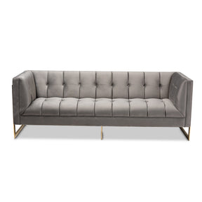 Baxton Studio Ambra Glam and Luxe Grey Velvet Fabric Upholstered and Button Tufted Sofa with Gold-Tone Frame Baxton Studio-sofas-Minimal And Modern - 1
