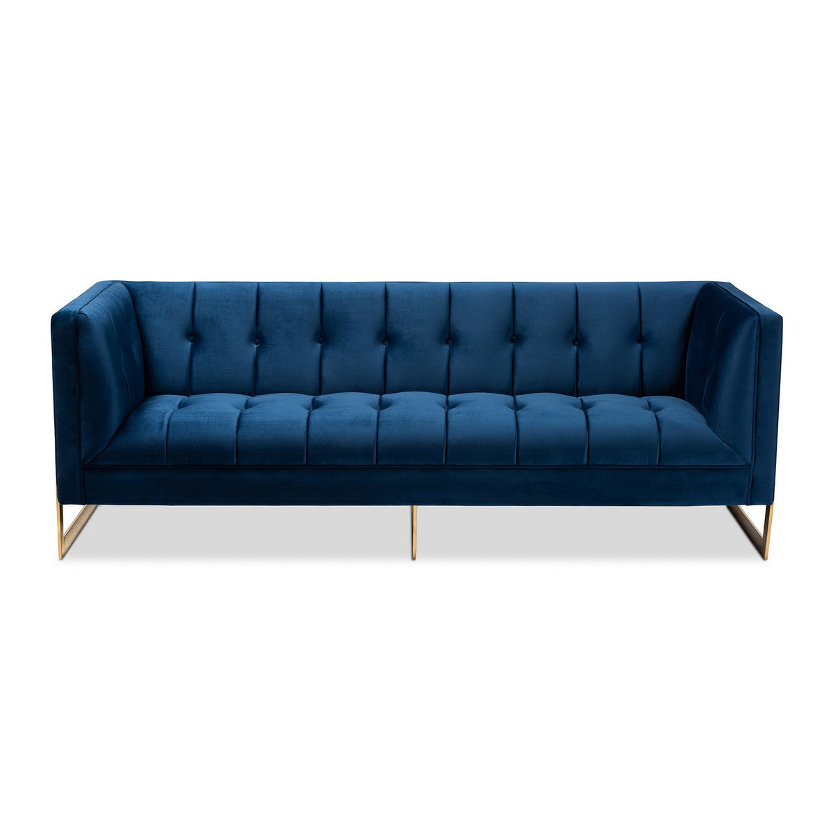 Baxton Studio Ambra Glam and Luxe Royal Blue Velvet Fabric Upholstered and Button Tufted Gold Sofa with Gold-Tone Frame Baxton Studio-sofas-Minimal And Modern - 1