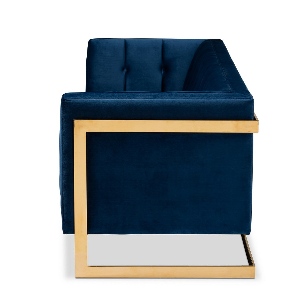 Baxton Studio Ambra Glam and Luxe Royal Blue Velvet Fabric Upholstered and Button Tufted Gold Sofa with Gold-Tone Frame