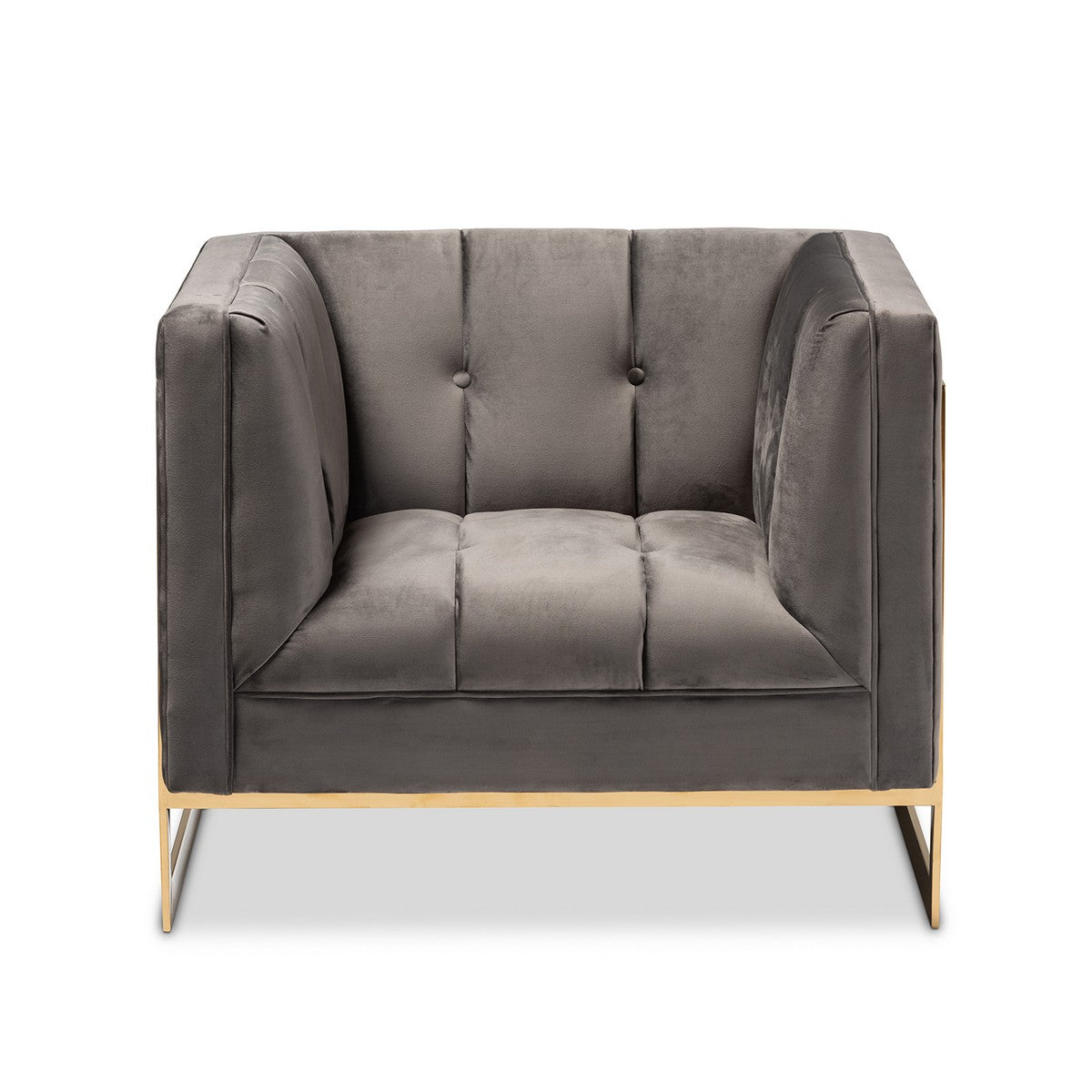Baxton Studio Ambra Glam and Luxe Grey Velvet Fabric Upholstered and Button Tufted Armchair with Gold-Tone Frame Baxton Studio-chairs-Minimal And Modern - 1