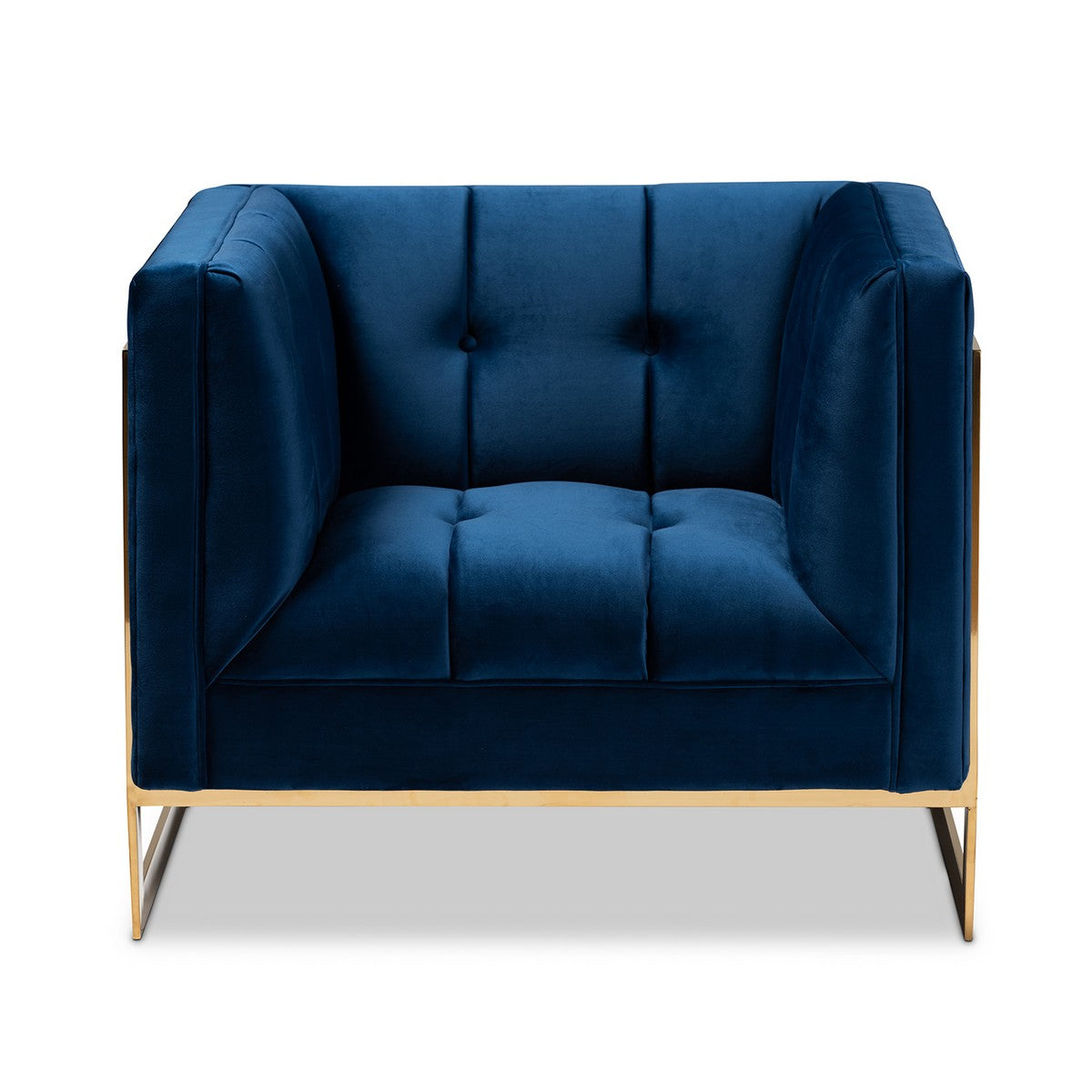 Baxton Studio Ambra Glam and Luxe Royal Blue Velvet Fabric Upholstered and Button Tufted Armchair with Gold-Tone Frame Baxton Studio-chairs-Minimal And Modern - 1