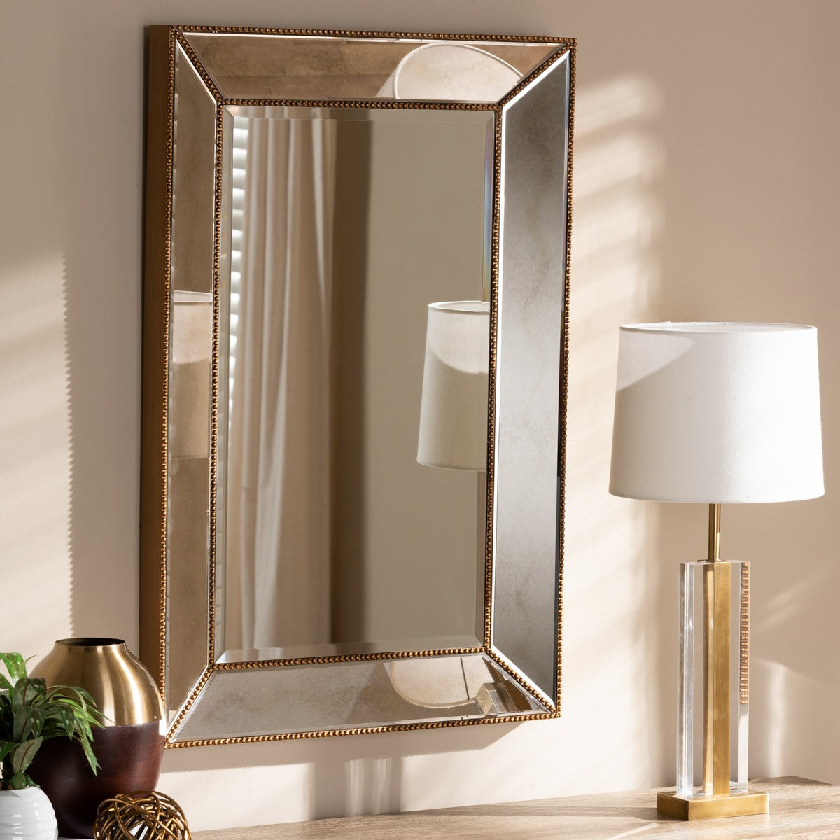 Baxton Studio Neva Modern and Contemporary Antique Gold Finished Rectangular Accent Wall Mirror