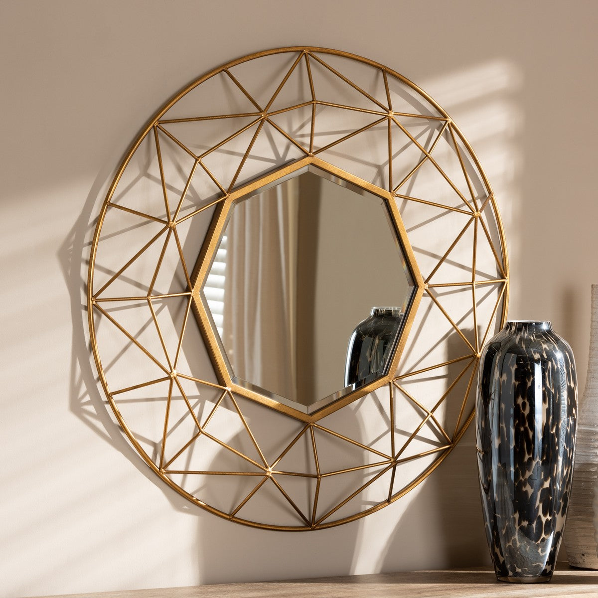 Baxton Studio Astra Modern and Contemporary Gold Finished Geometric Accent Wall Mirror