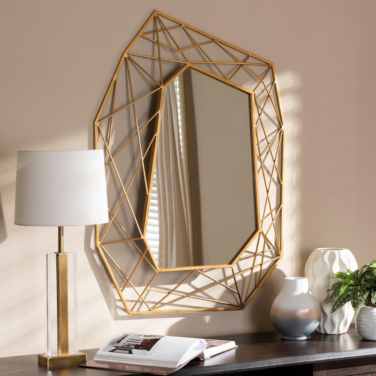 Baxton Studio Oriana Modern and Contemporary Antique Gold Finished Geometric Accent Wall Mirror