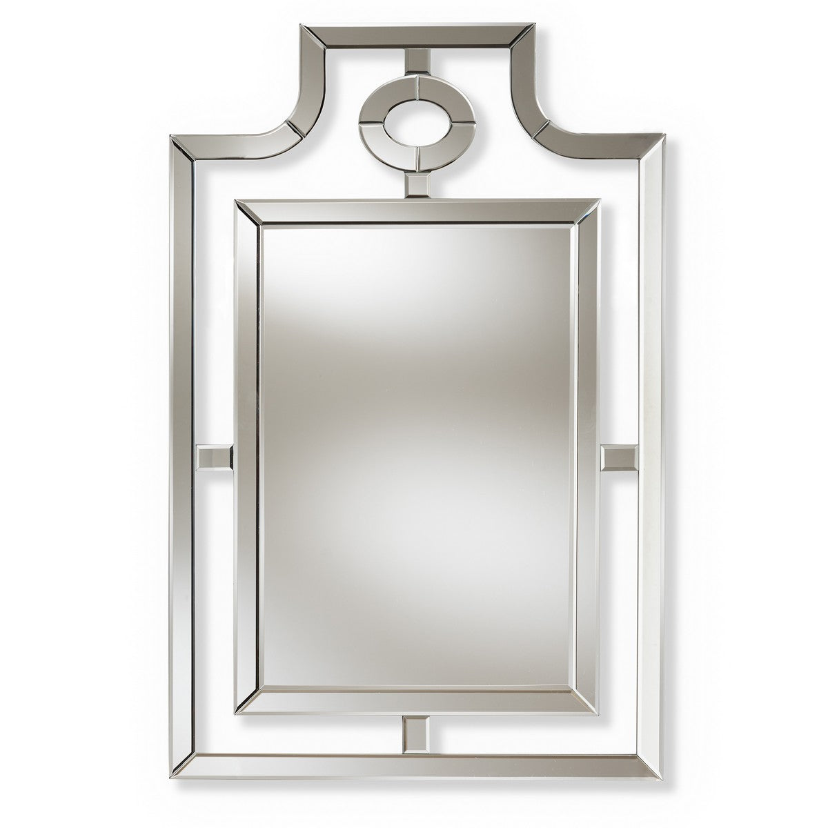 Baxton Studio Iria Modern and Contemporary Silver Finished Pagoda Wall Accent Mirror Baxton Studio-mirrors-Minimal And Modern - 1