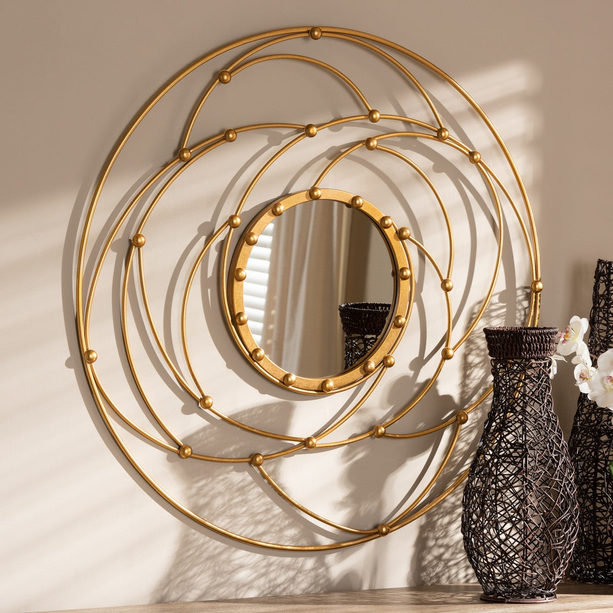 Baxton Studio Marisol Modern and Contemporary Antique Gold Finished Round Accent Wall Mirror