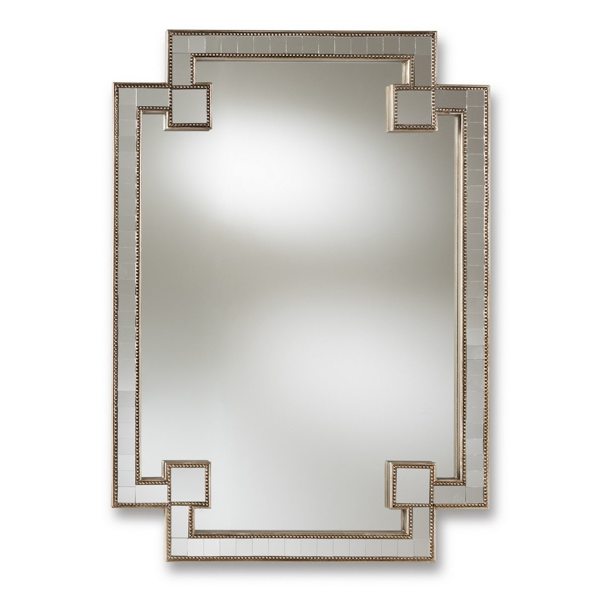 Baxton Studio Fiorella Modern and Contemporary Antique Silver Finished Studded Accent Wall Mirror Baxton Studio-mirrors-Minimal And Modern - 1