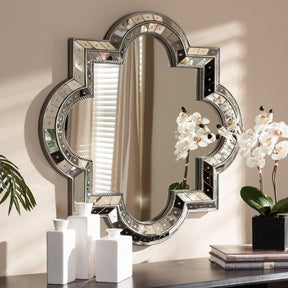 Baxton Studio Catia Art Deco Antique Silver Finished Quatrefoil Accent Wall Mirror