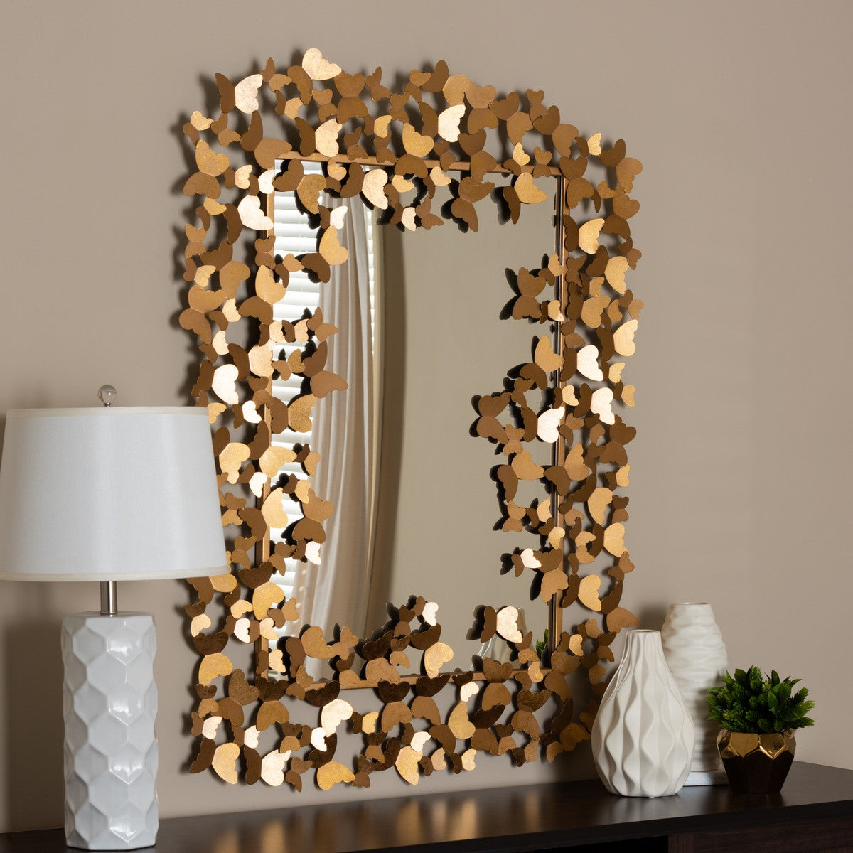 Baxton Studio Idalia Modern and Contemporary Antique Gold Finished Butterfly Accent Wall Mirror