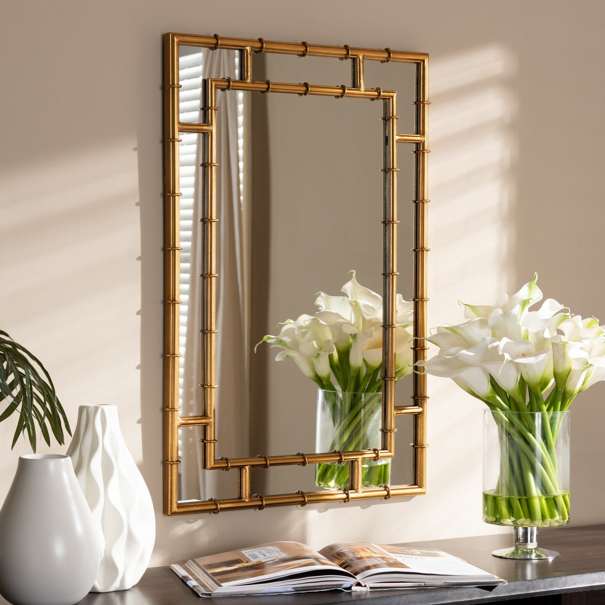 Baxton Studio Adra Modern and Contemporary Gold Finished Bamboo Accent Wall Mirror