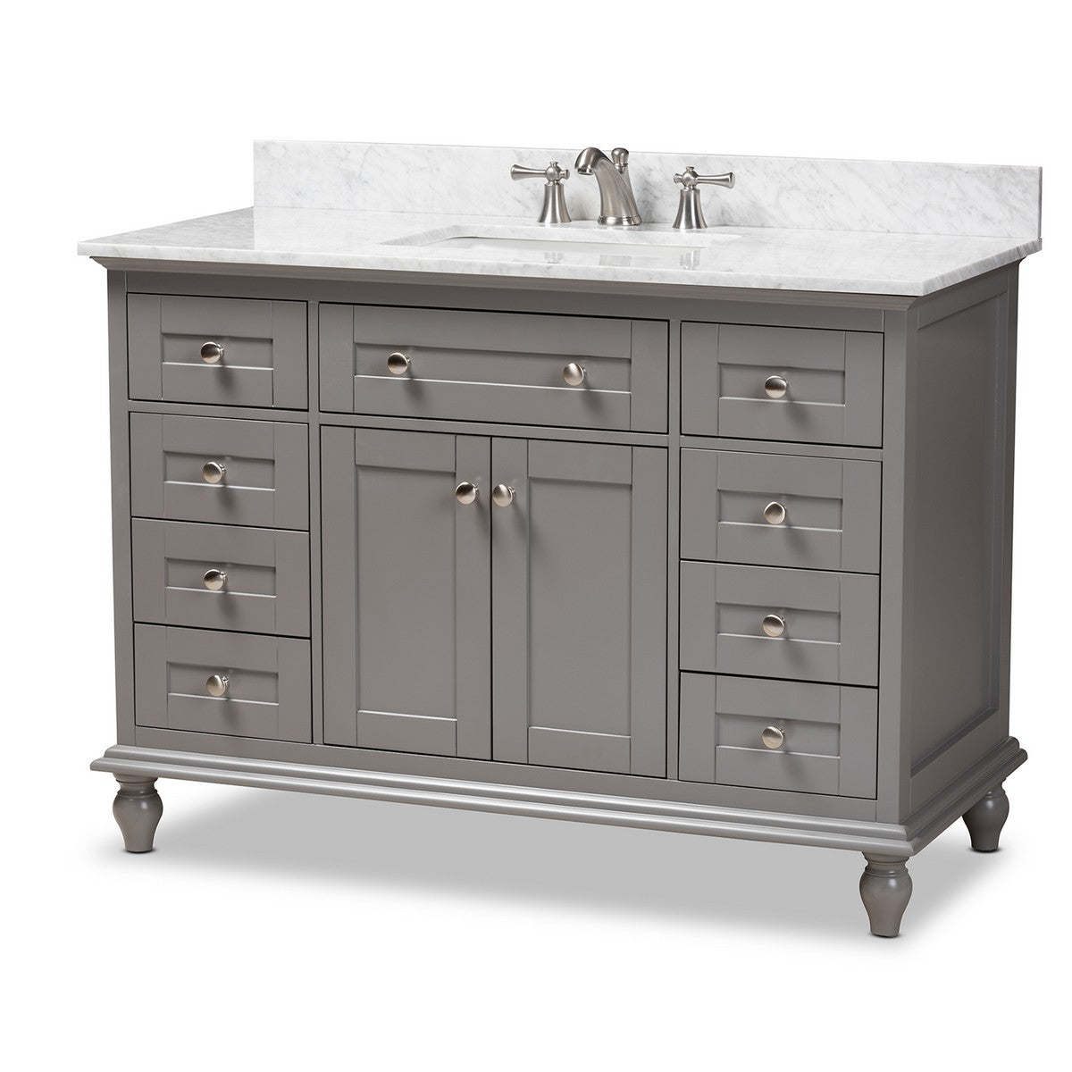 Baxton Studio Caroline 48-Inch Transitional Grey Finished Wood and Marble Single Sink Bathroom Vanity