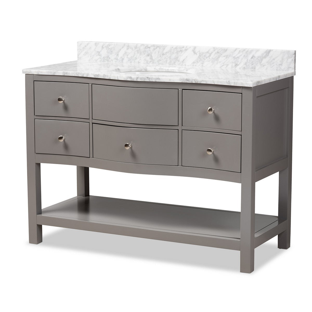 Baxton Studio Castie 48-Inch Modern and Contemporary Grey Finished Wood and Marble Single Sink Bathroom Vanity Baxton Studio-Bathroom Vanities-Minimal And Modern - 1