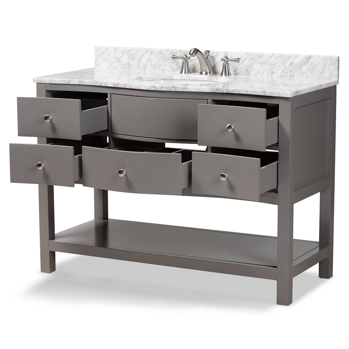 Baxton Studio Castie 48-Inch Modern and Contemporary Grey Finished Wood and Marble Single Sink Bathroom Vanity
