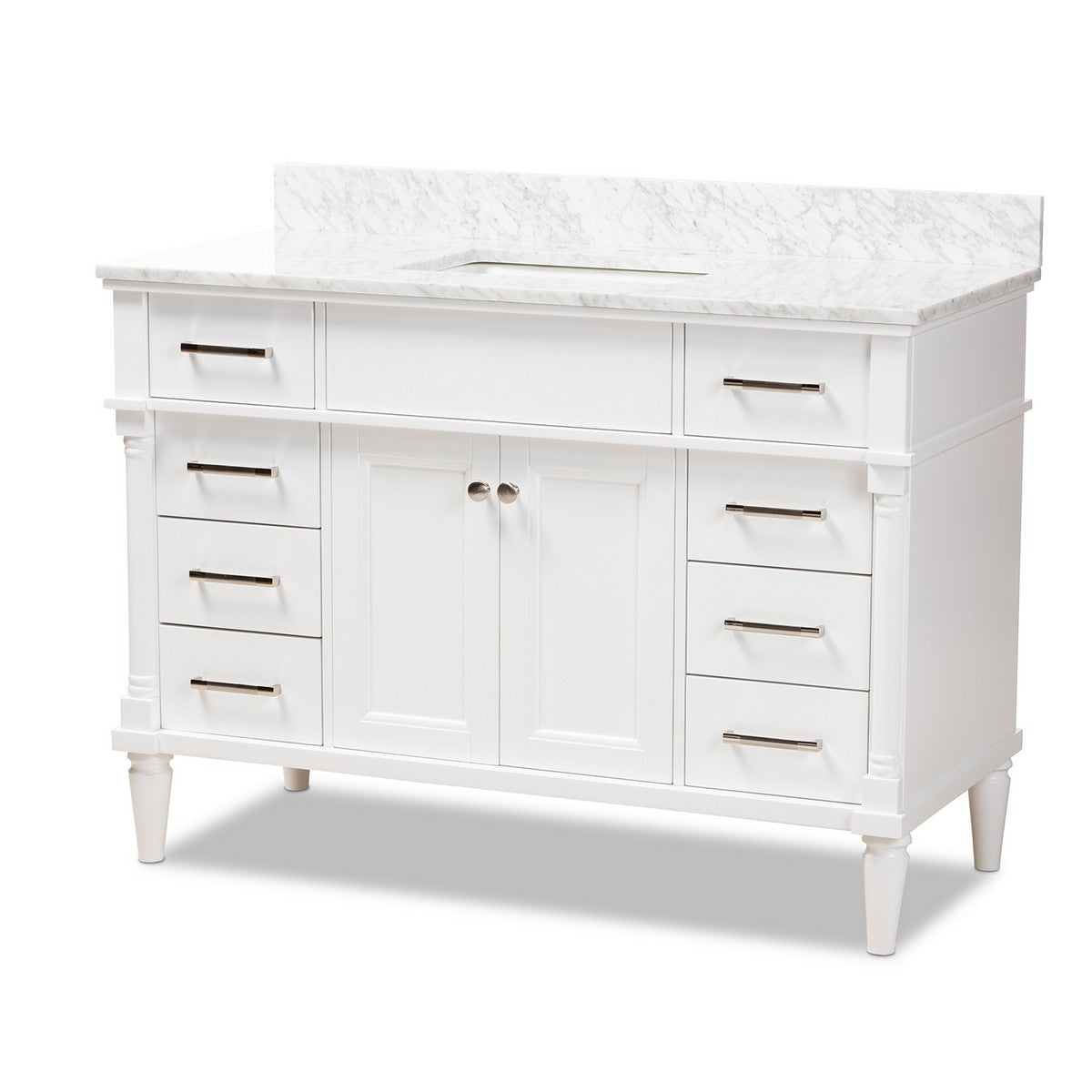 Baxton Studio Monte 48-Inch Transitional White finished Wood and Marble Single Sink Bathroom Vanity Baxton Studio-Bathroom Vanities-Minimal And Modern - 1