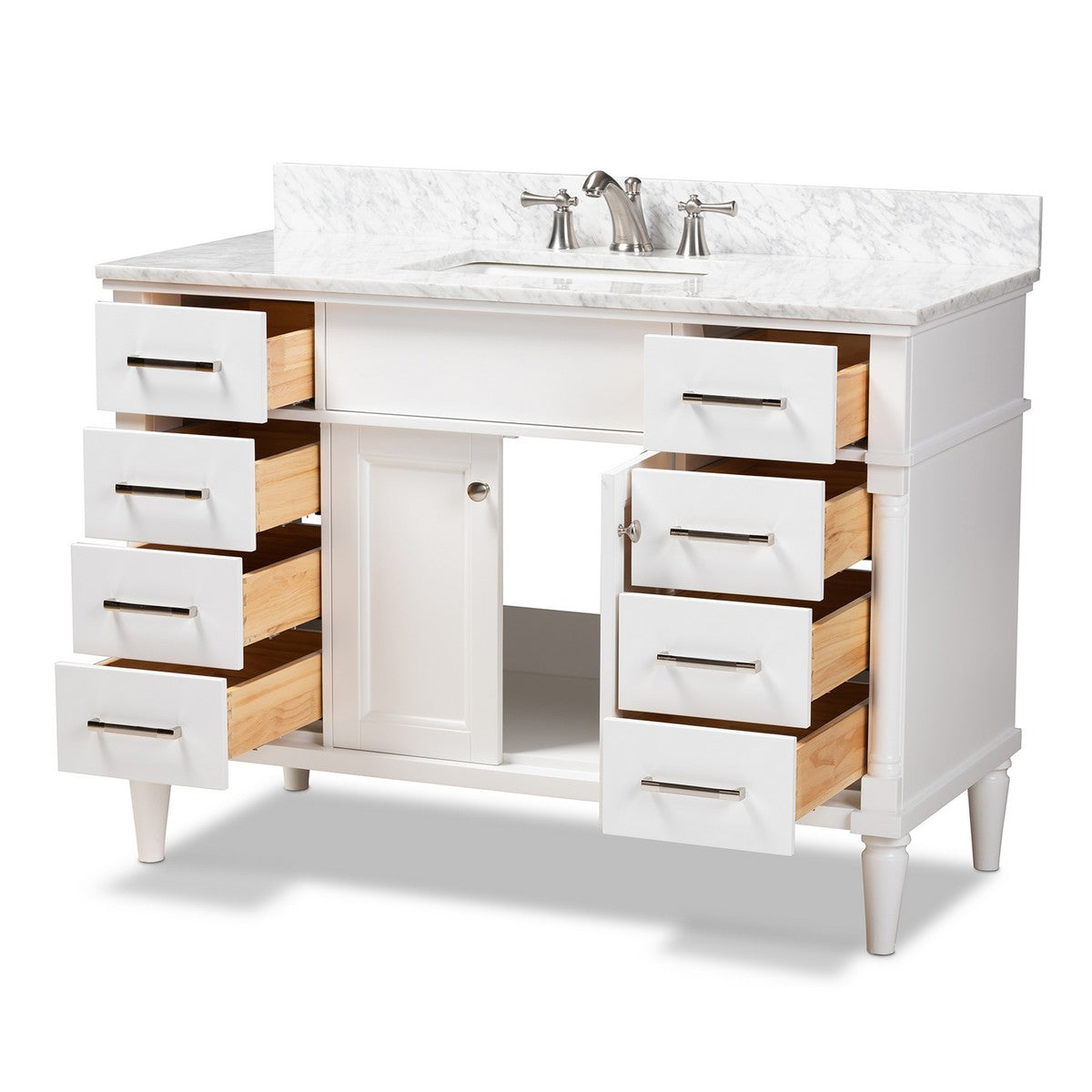 Baxton Studio Monte 48-Inch Transitional White finished Wood and Marble Single Sink Bathroom Vanity