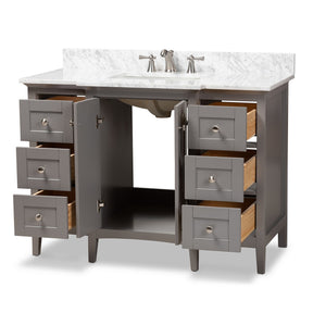 Baxton Studio Murray 48-Inch Transitional Grey Finished Wood and Marble Sink  Bathroom Vanity