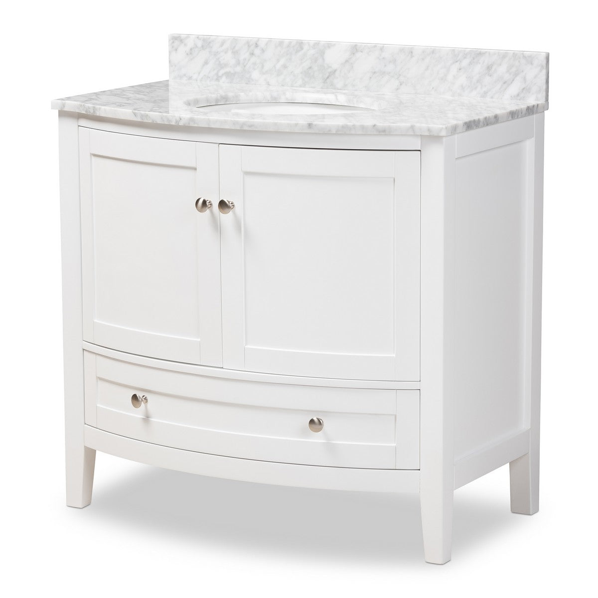 Baxton Studio Nicole 36-Inch Transitional White Finished Wood and Marble Single Sink Bathroom Vanity Baxton Studio-Bathroom Vanities-Minimal And Modern - 1