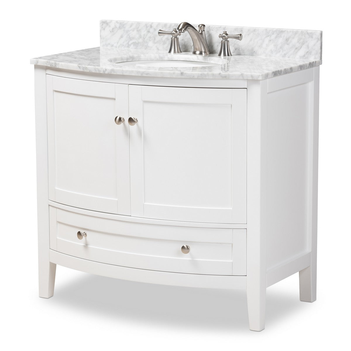 Baxton Studio Nicole 36-Inch Transitional White Finished Wood and Marble Single Sink Bathroom Vanity