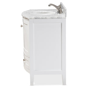 Baxton Studio Nicole 36-Inch Transitional White Finished Wood and Marble Single Sink Bathroom Vanity