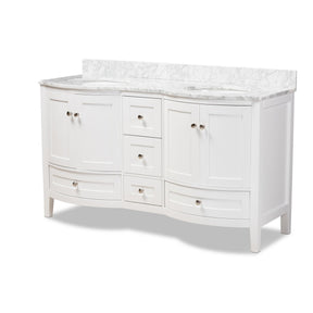 Baxton Studio Nicole 60-Inch Transitional White Finished Wood and Marble Double Sink Bathroom Vanity Baxton Studio-Bathroom Vanities-Minimal And Modern - 1