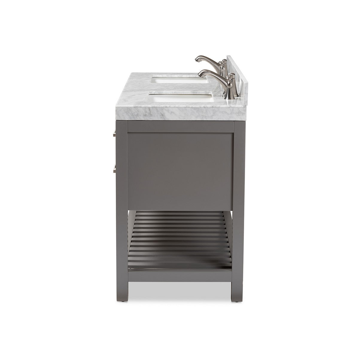 Baxton Studio Yolanda 60-Inch Modern and Contemporary Grey Finished Wood and Marble Double Sink Bathroom Vanity