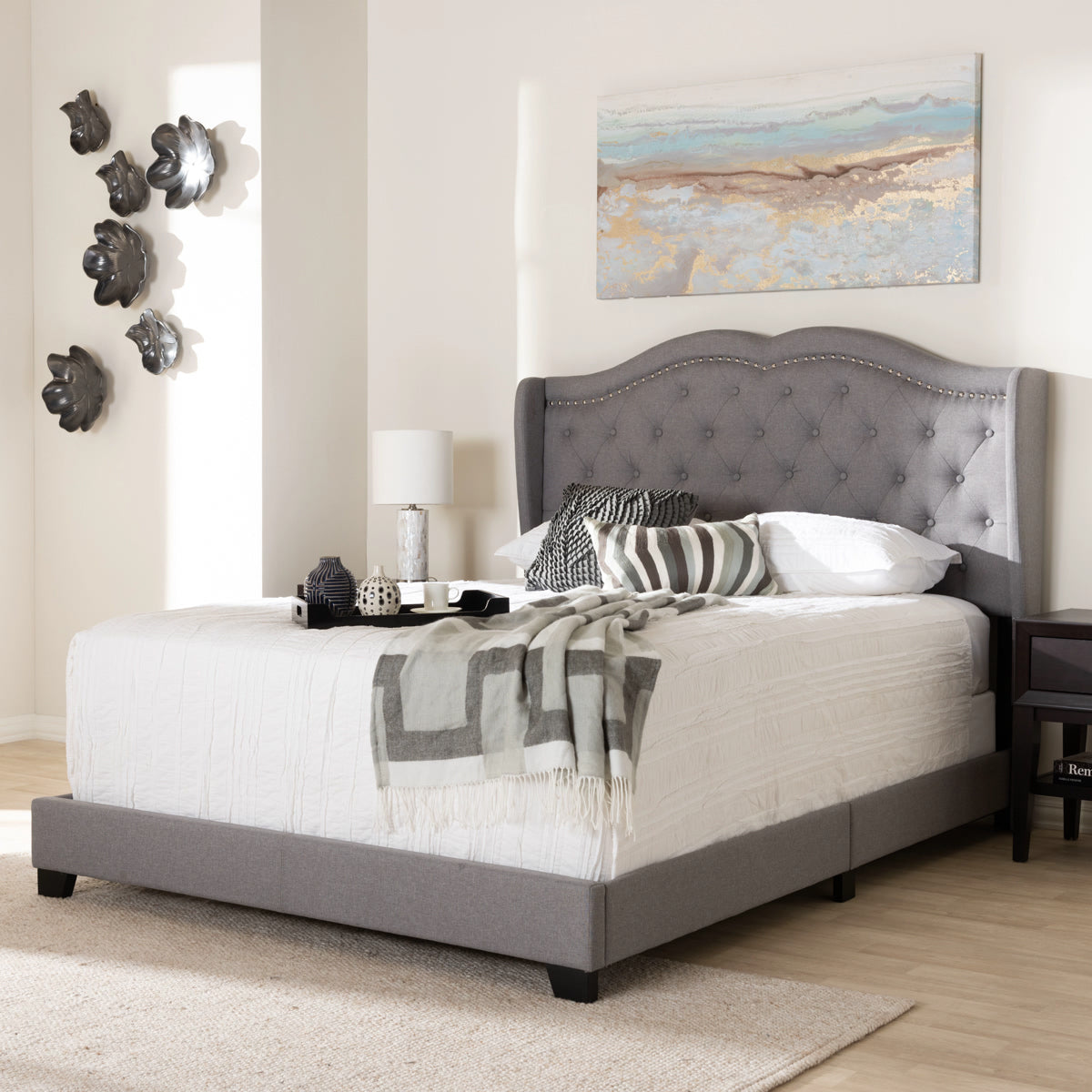 Baxton Studio Aden Modern and Contemporary Grey Fabric Upholstered King Size Bed Baxton Studio-0-Minimal And Modern - 7