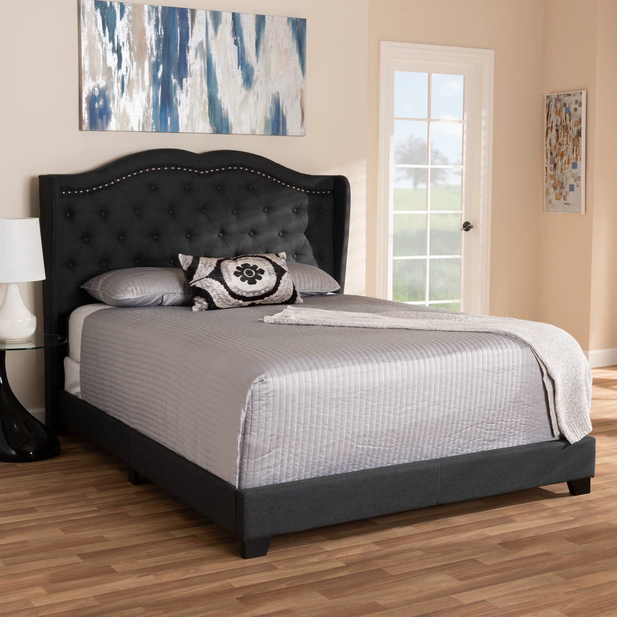 Baxton Studio Aden Modern and Contemporary Charcoal Grey Fabric Upholstered Queen Size Bed Baxton Studio-0-Minimal And Modern - 7