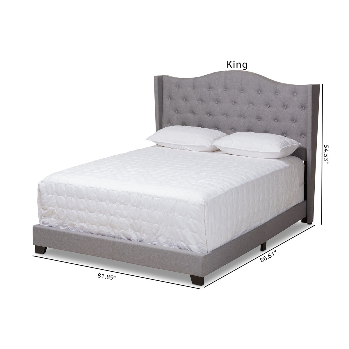 Baxton Studio Alesha Modern and Contemporary Grey Fabric Upholstered King Size Bed Baxton Studio-0-Minimal And Modern - 2