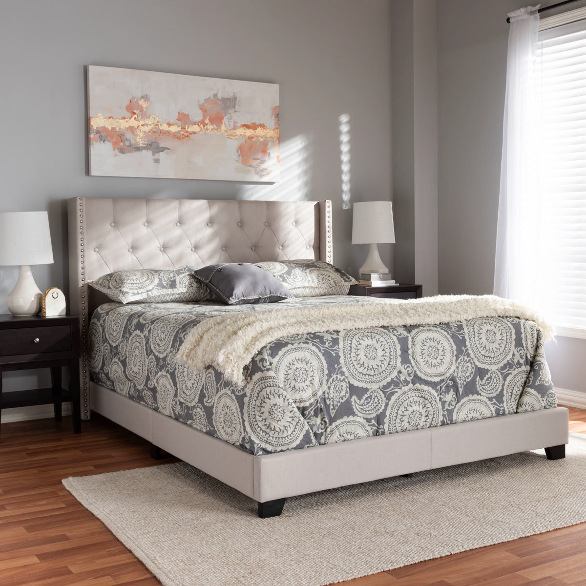 Baxton Studio Brady Modern and Contemporary Beige Fabric Upholstered King Size Bed Baxton Studio-0-Minimal And Modern - 7