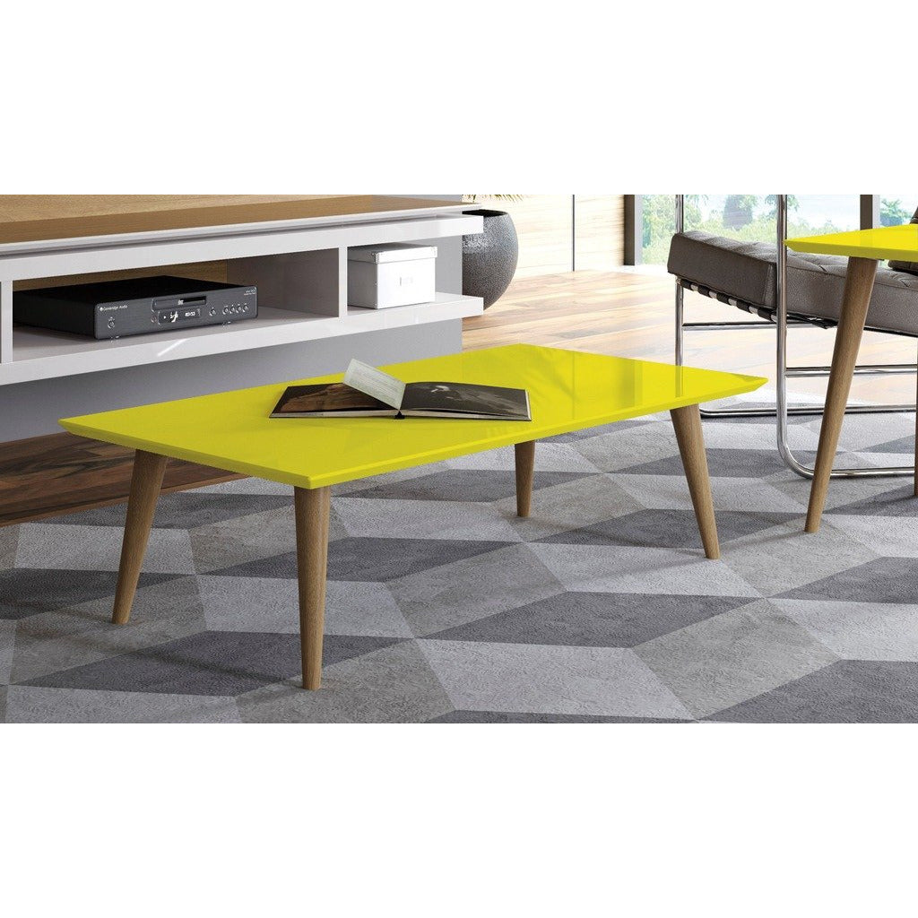 Manhattan Comfort  Utopia 11.81" High  Rectangle Coffee Table with Splayed Legs in Yellow